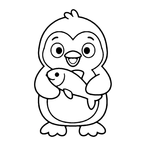 Penguin with Fish coloring page