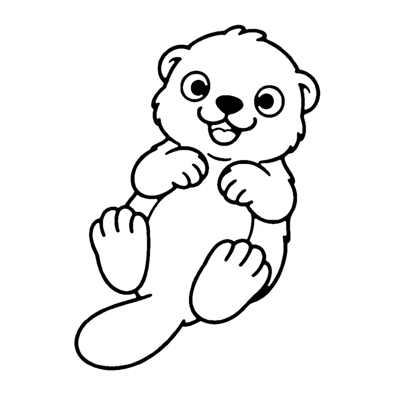 Line drawing of a baby otter floating on its back with its paws held up