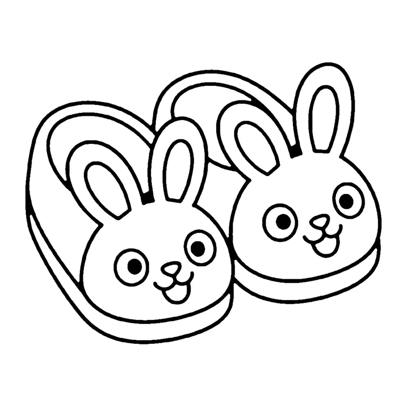 Line drawing of a pair of fuzzy slippers shaped like bunny faces with tall ears
