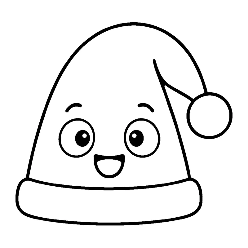 Line drawing of a smiling floppy nightcap with a pom-pom on the end