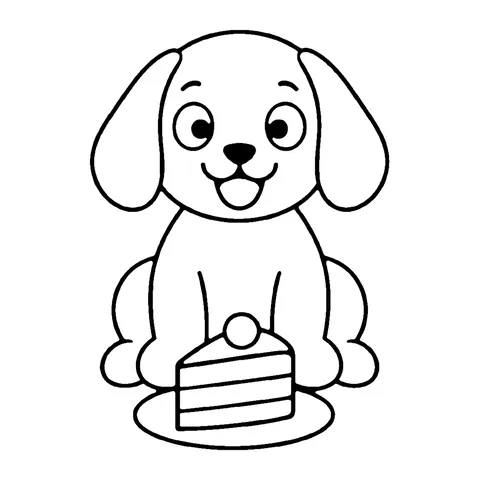 Party Dog with Cake coloring page