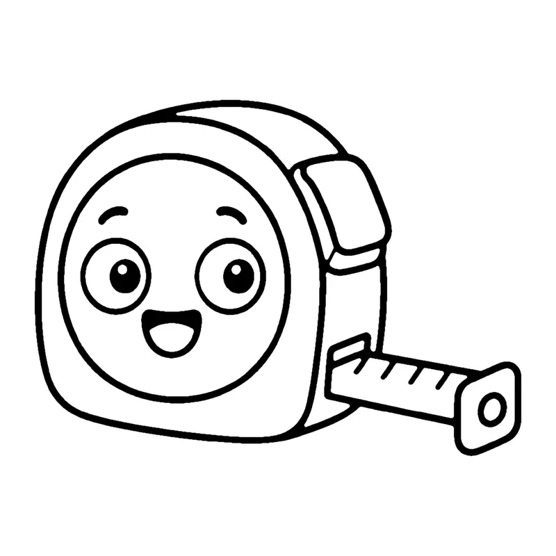 Line drawing of a smiling round measuring tape with the tape pulled out to the side