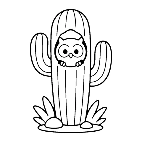 Owl in a Cactus coloring page