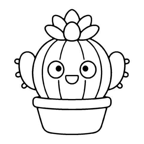 Potted Cactus with Flower coloring page
