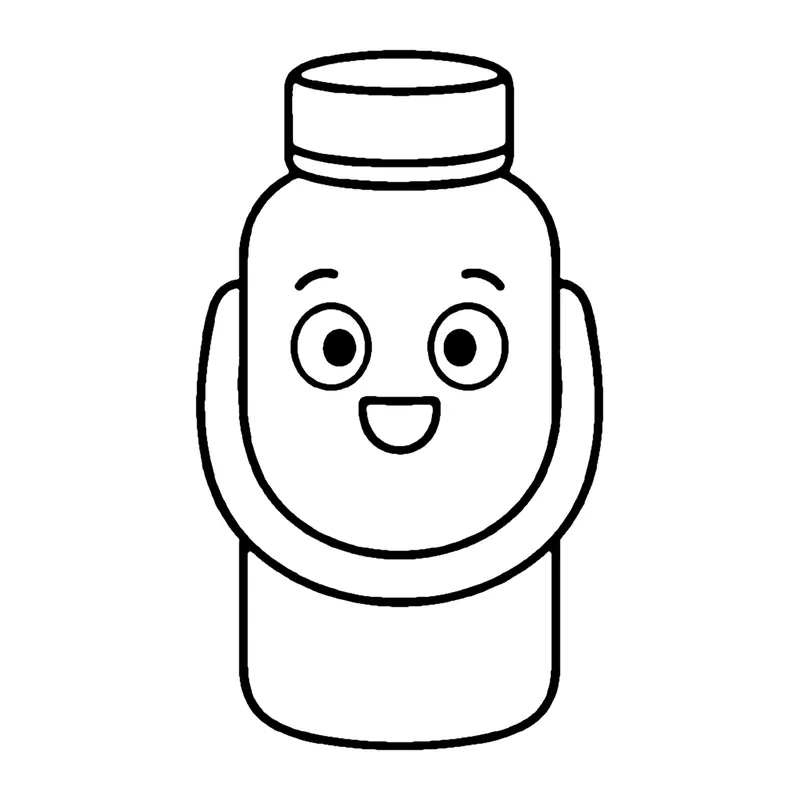Line drawing of a smiling water canteen with a screw cap and a carry strap