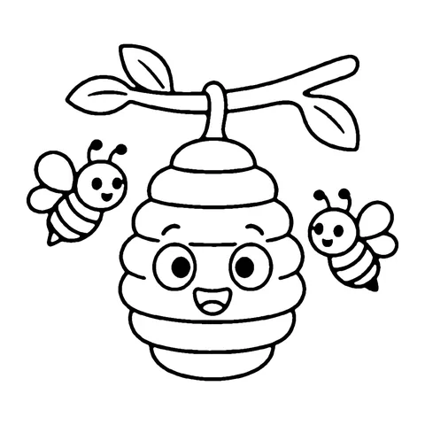 Beehive and Bees coloring page