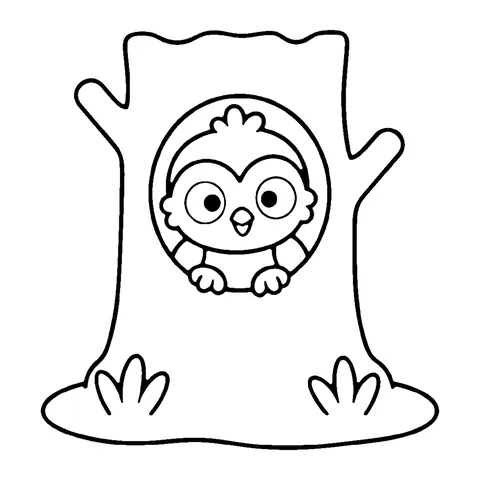 Owl Chick in Tree Stump coloring page
