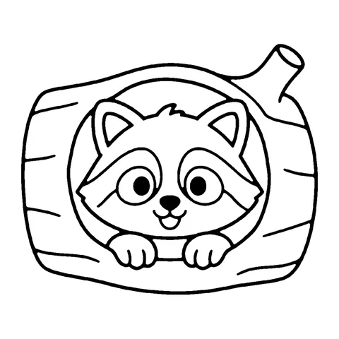 Raccoon in a Log coloring page