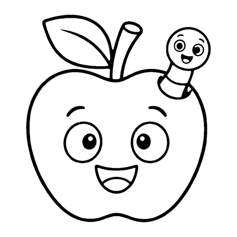Apple with Worm coloring page