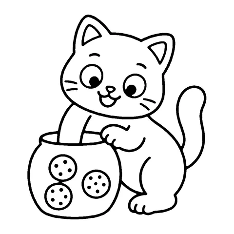 Cat and Cookie Jar coloring page