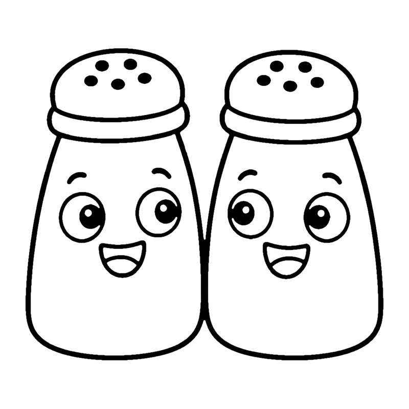 Line drawing of two smiling salt and pepper shakers standing together