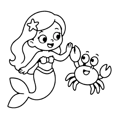 Mermaid and Crab High Five coloring page