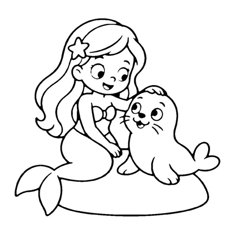 Mermaid and Seal coloring page