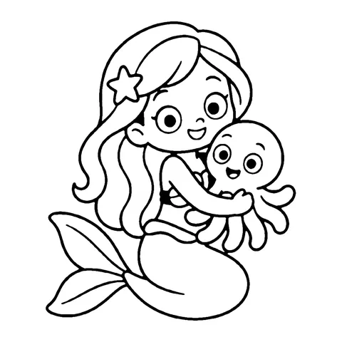 Mermaid Hugging an Octopus coloring page