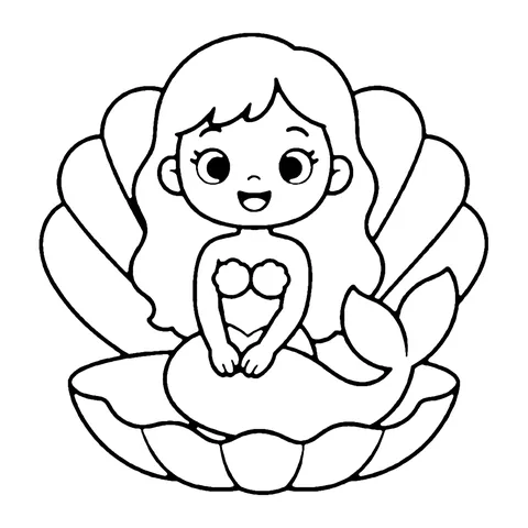 Mermaid in a Clam Shell coloring page