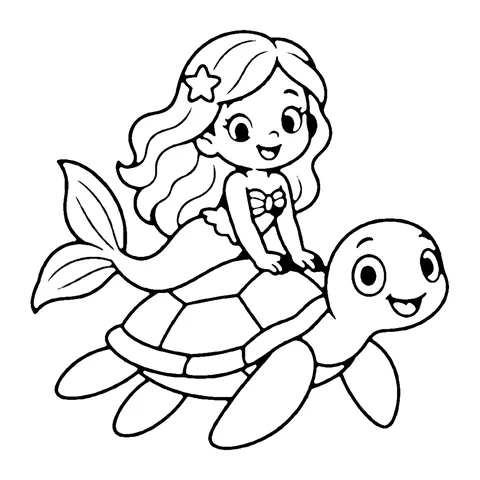 Mermaid Riding a Turtle coloring page
