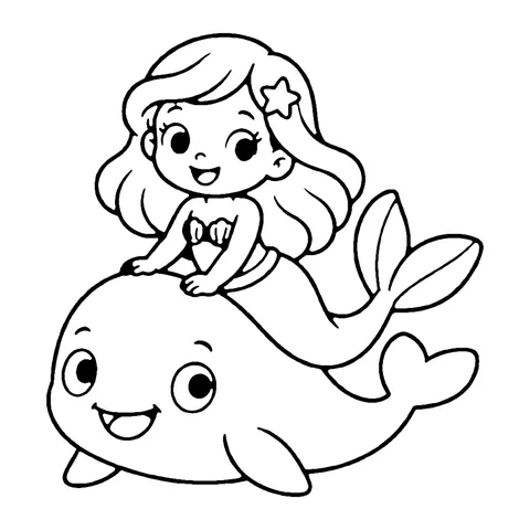 Mermaid Riding a Whale coloring page