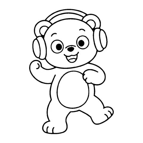 Dancing Bear with Headphones coloring page