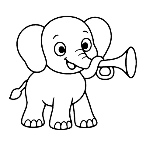 Elephant Playing Trumpet coloring page