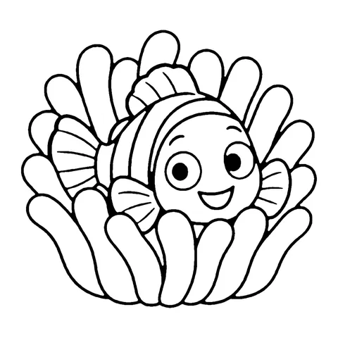 Clownfish in Anemone coloring page