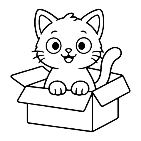 Cat in a Box coloring page