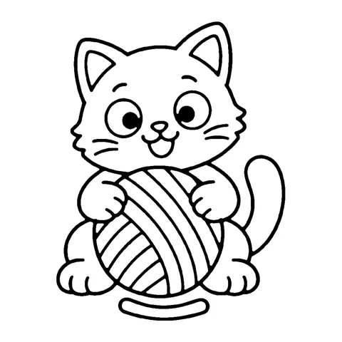 Cat with Yarn Ball coloring page
