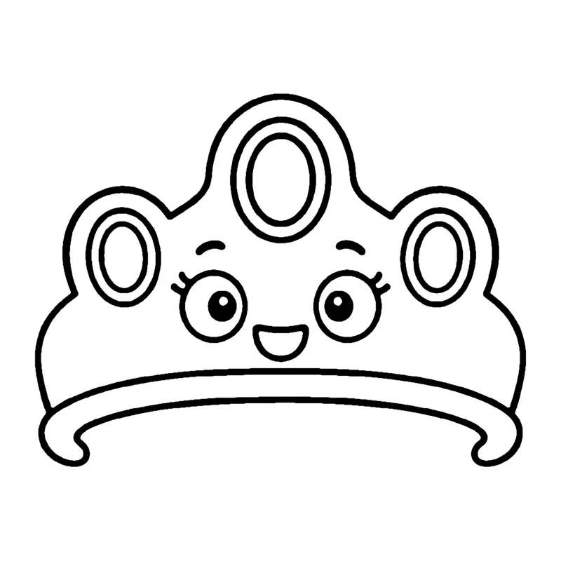 Line drawing of a smiling curved tiara with oval and round jewels set across the front