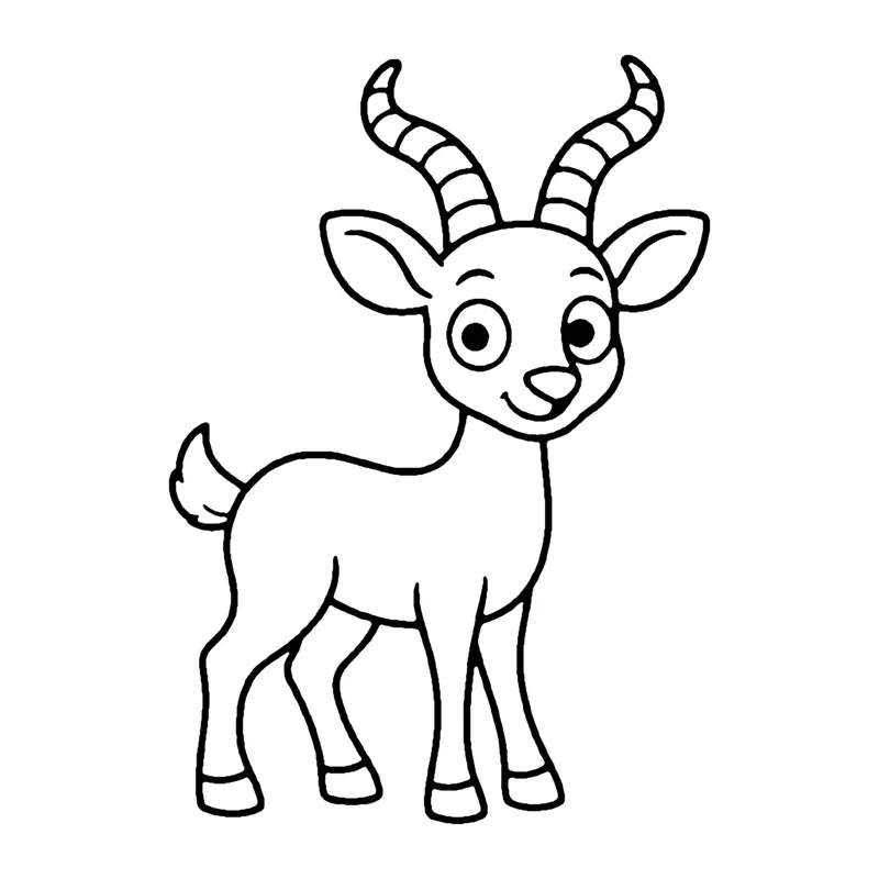Line drawing of a slender antelope with long ringed horns standing on thin legs