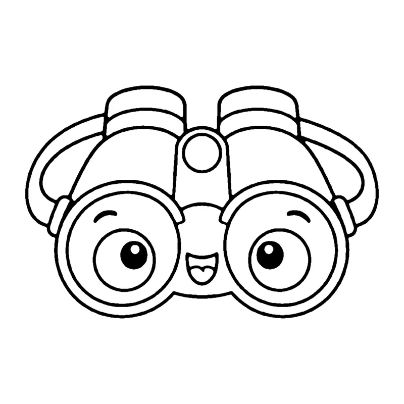 Line drawing of a smiling pair of binoculars with two big round lenses