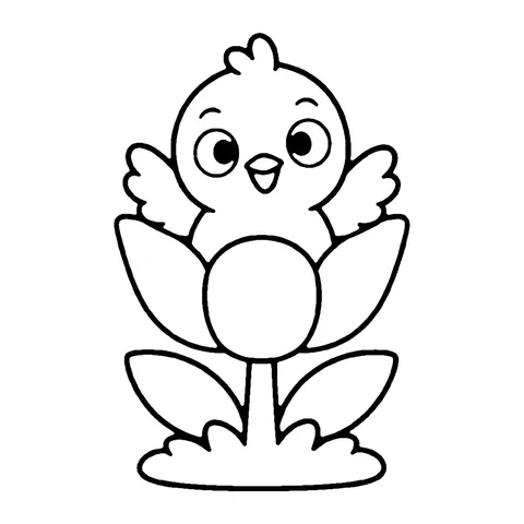 Spring Flower Chick coloring page