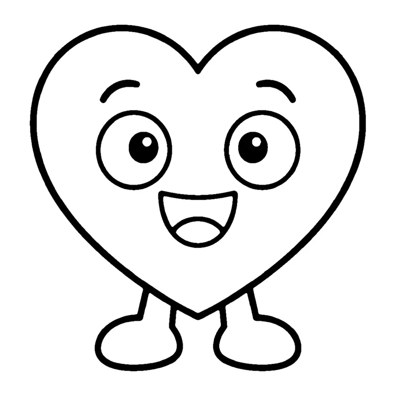 Line drawing of a smiling heart shape standing on two little feet