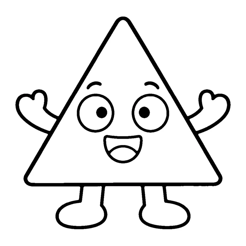 Line drawing of a smiling triangle with waving arms and two feet