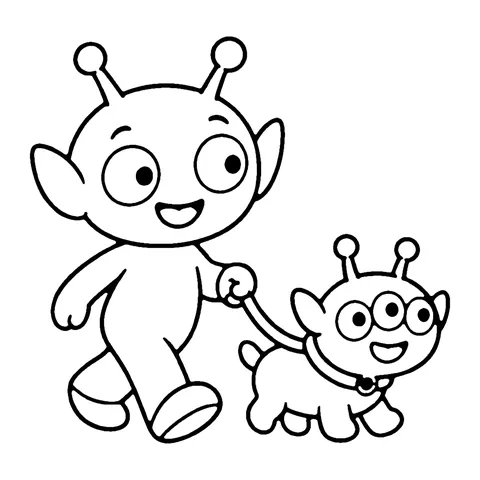Alien with Pet coloring page