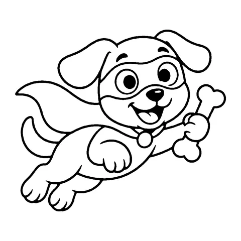 Flying Super Dog with Bone coloring page