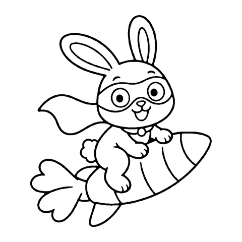 Super Bunny on Carrot Rocket coloring page