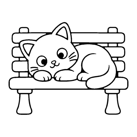 Cat on a Bench coloring page