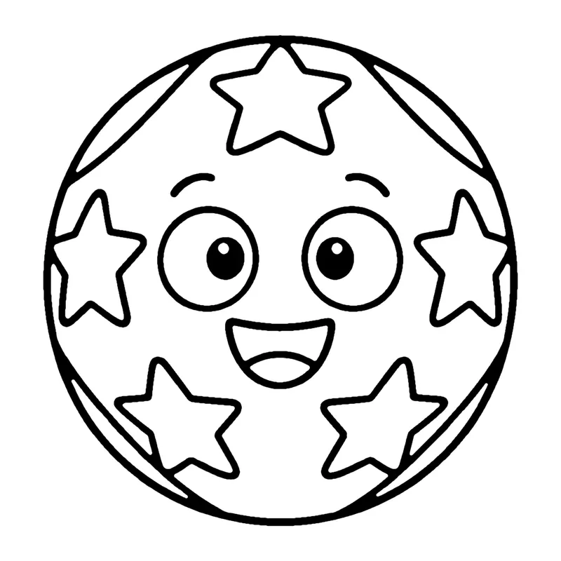 Line drawing of a round smiling ball covered in star shapes