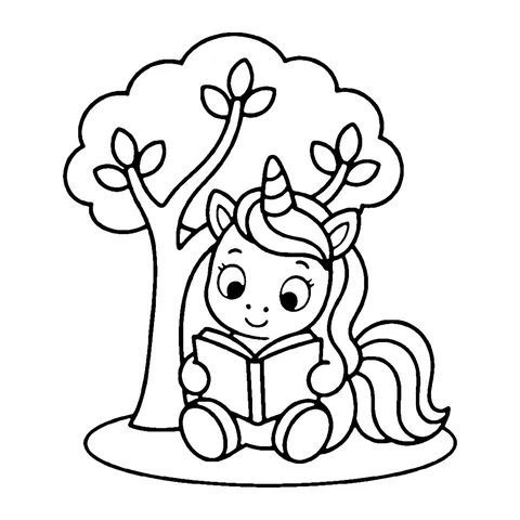 Reading Unicorn coloring page
