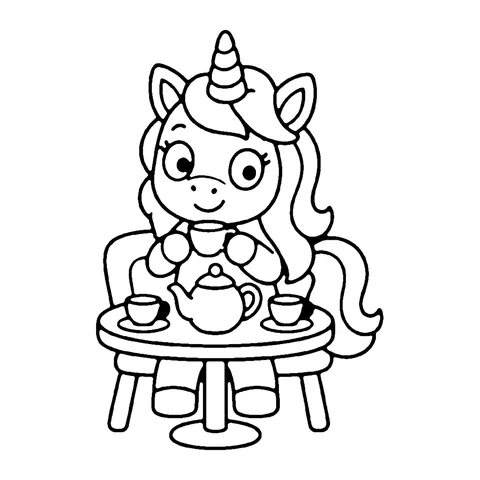 Tea Party Unicorn coloring page